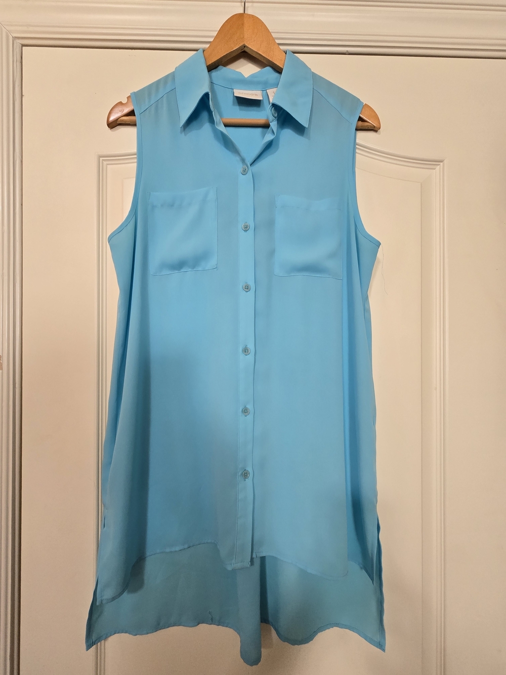 Chico's Sleeveless Button-Front Tunic in Aqua Blue